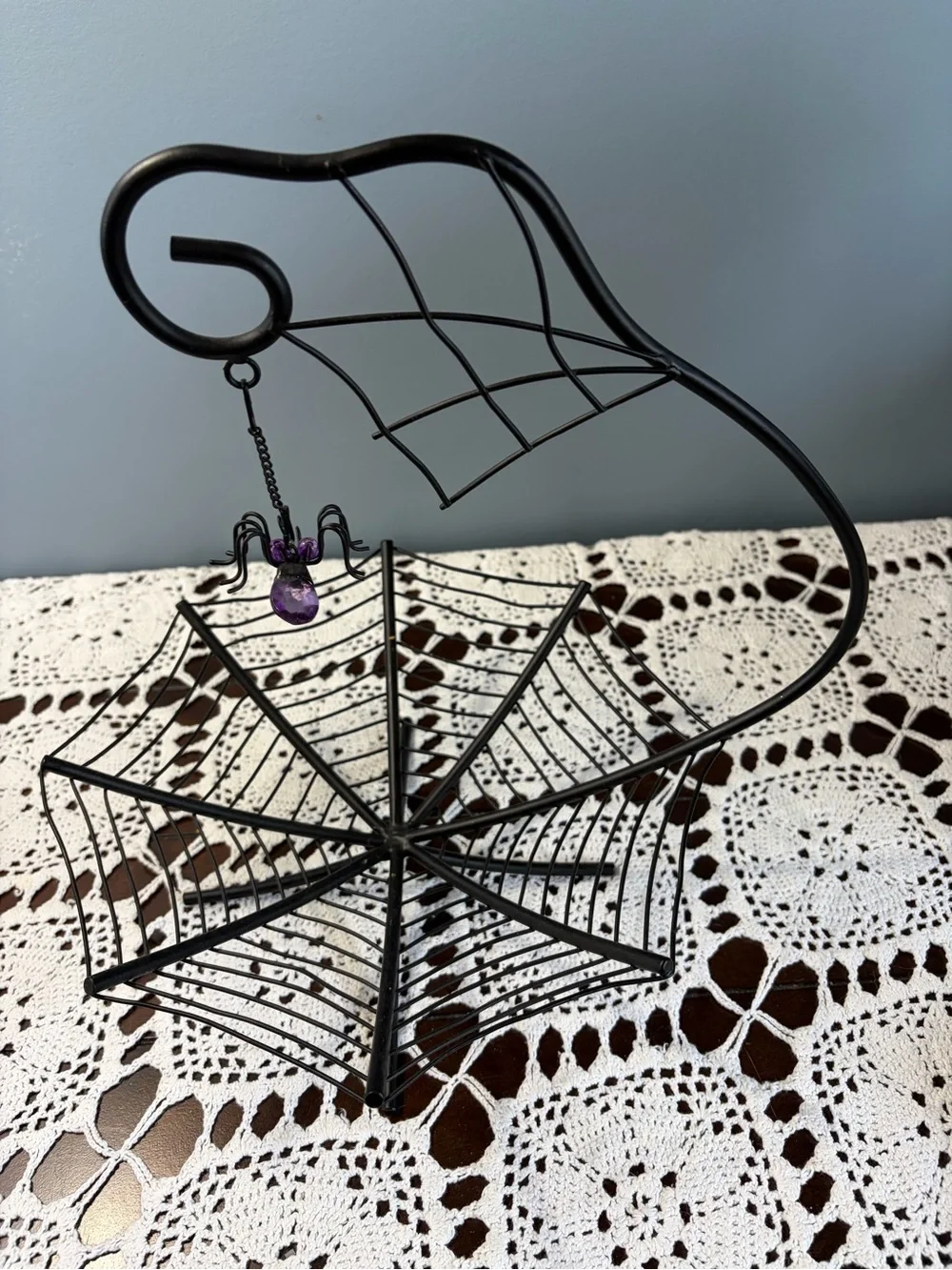 Source Unknown Black Spider Web Candy Bowl with Purple Hanging Spider